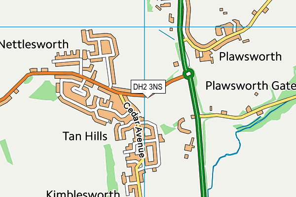 DH2 3NS map - OS VectorMap District (Ordnance Survey)