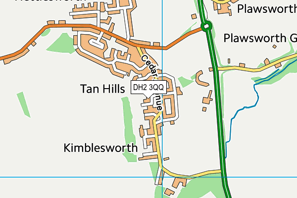 DH2 3QQ map - OS VectorMap District (Ordnance Survey)