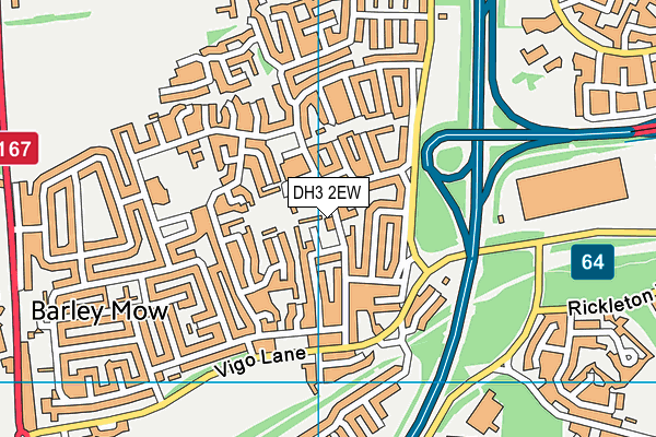 DH3 2EW map - OS VectorMap District (Ordnance Survey)