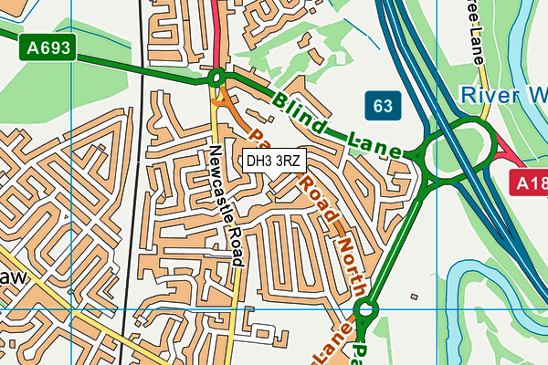 DH3 3RZ map - OS VectorMap District (Ordnance Survey)