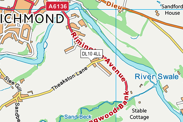 Richmondshire Rugby Union Football Club map (DL10 4LL) - OS VectorMap District (Ordnance Survey)