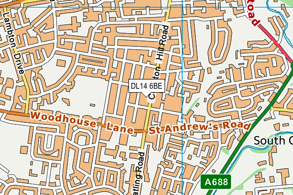 DL14 6BE map - OS VectorMap District (Ordnance Survey)