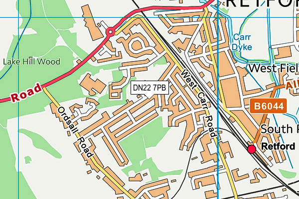 DN22 7PB map - OS VectorMap District (Ordnance Survey)