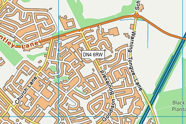DN4 6RW map - OS VectorMap District (Ordnance Survey)
