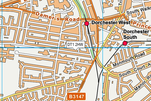 DT1 2HW map - OS VectorMap District (Ordnance Survey)