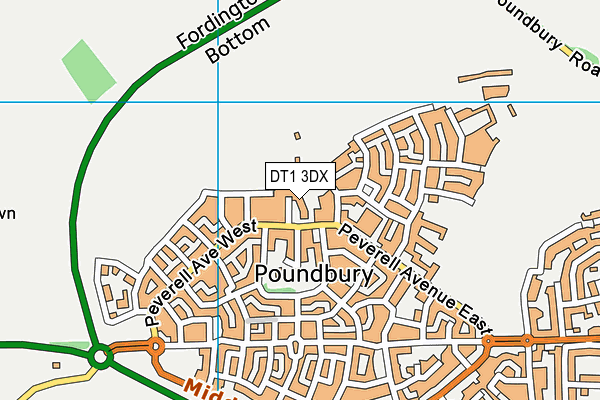 DT1 3DX map - OS VectorMap District (Ordnance Survey)