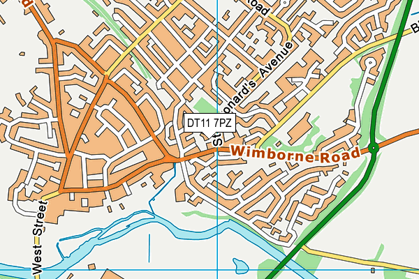 DT11 7PZ map - OS VectorMap District (Ordnance Survey)