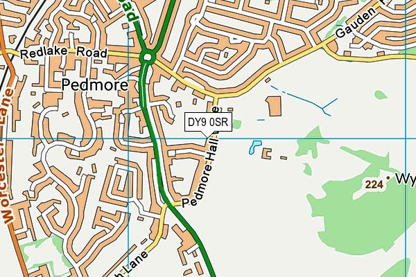Pedmore Cricket Club map (DY9 0SR) - OS VectorMap District (Ordnance Survey)
