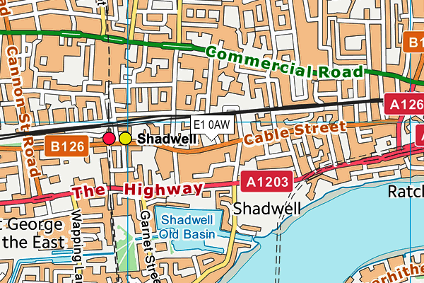 E1 0AW map - OS VectorMap District (Ordnance Survey)