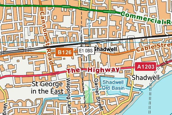 E1 0BS map - OS VectorMap District (Ordnance Survey)