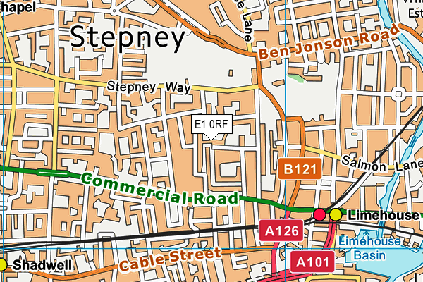 E1 0RF map - OS VectorMap District (Ordnance Survey)