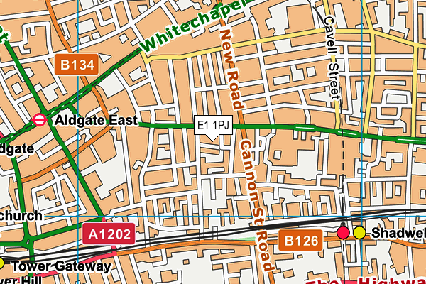 E1 1PJ map - OS VectorMap District (Ordnance Survey)