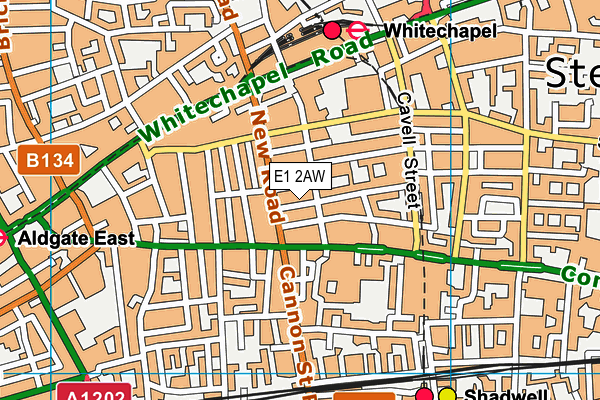 E1 2AW map - OS VectorMap District (Ordnance Survey)