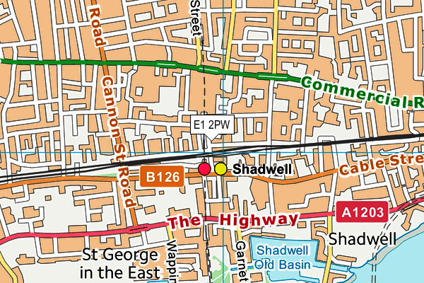 E1 2PW map - OS VectorMap District (Ordnance Survey)