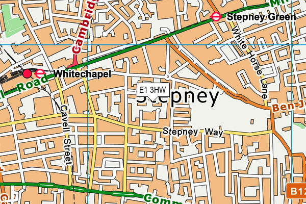 E1 3HW map - OS VectorMap District (Ordnance Survey)