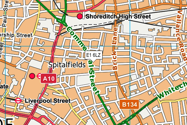 E1 6LZ map - OS VectorMap District (Ordnance Survey)