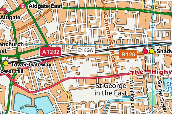 E1 8GW map - OS VectorMap District (Ordnance Survey)