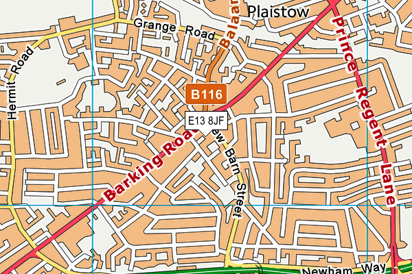 E13 8JF map - OS VectorMap District (Ordnance Survey)