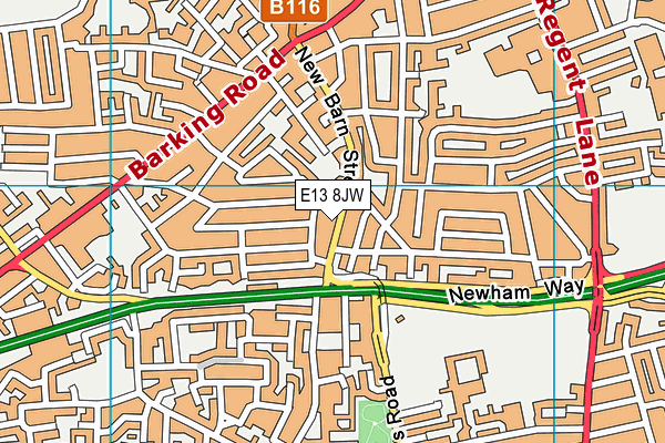 E13 8JW map - OS VectorMap District (Ordnance Survey)