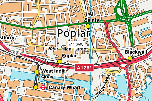 E14 0AW map - OS VectorMap District (Ordnance Survey)