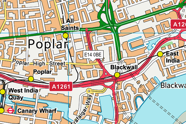 E14 0BE map - OS VectorMap District (Ordnance Survey)