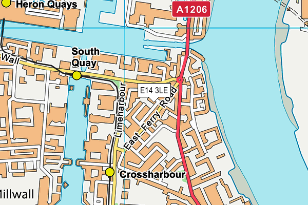 E14 3LE map - OS VectorMap District (Ordnance Survey)