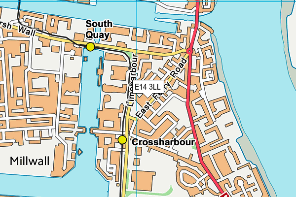 E14 3LL map - OS VectorMap District (Ordnance Survey)