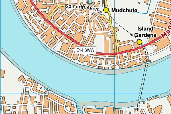 E14 3WW map - OS VectorMap District (Ordnance Survey)