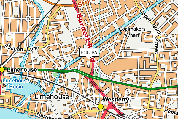 E14 5BA map - OS VectorMap District (Ordnance Survey)