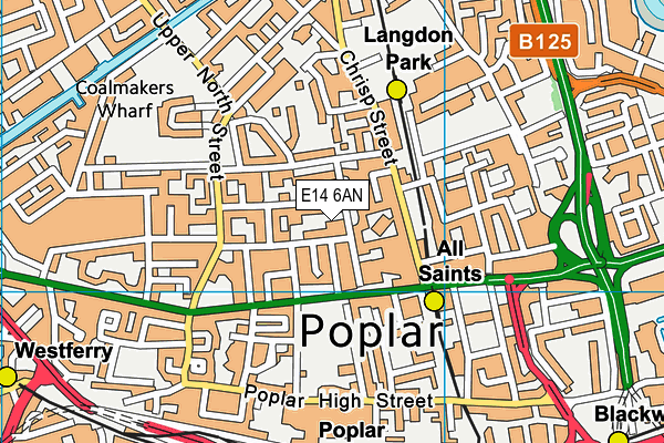 E14 6AN map - OS VectorMap District (Ordnance Survey)