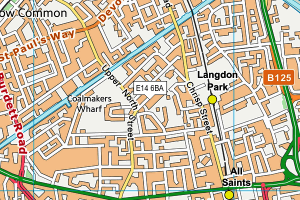 E14 6BA map - OS VectorMap District (Ordnance Survey)