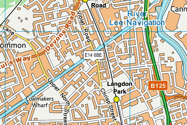 E14 6BE map - OS VectorMap District (Ordnance Survey)
