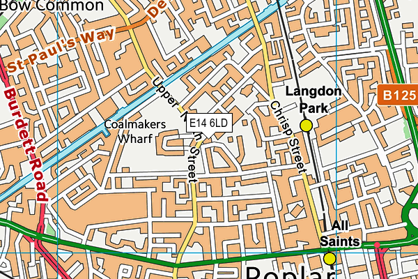 E14 6LD map - OS VectorMap District (Ordnance Survey)