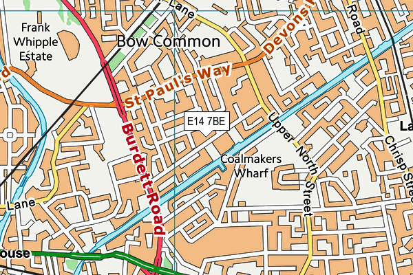 E14 7BE map - OS VectorMap District (Ordnance Survey)