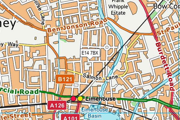 E14 7BX map - OS VectorMap District (Ordnance Survey)