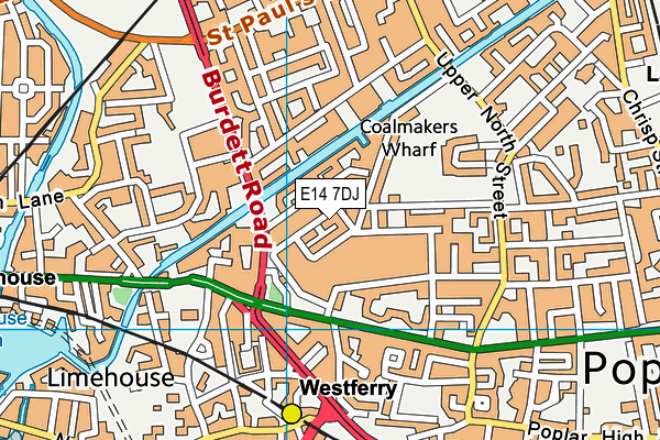 E14 7DJ map - OS VectorMap District (Ordnance Survey)