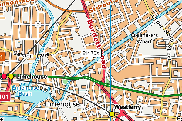 E14 7DX map - OS VectorMap District (Ordnance Survey)