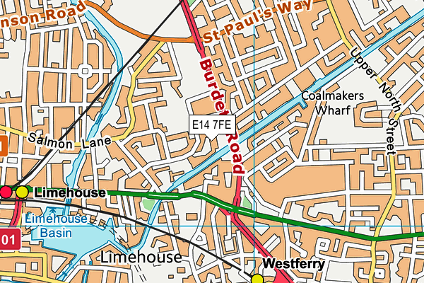 E14 7FE map - OS VectorMap District (Ordnance Survey)