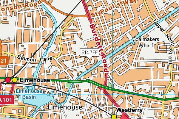 E14 7FF map - OS VectorMap District (Ordnance Survey)