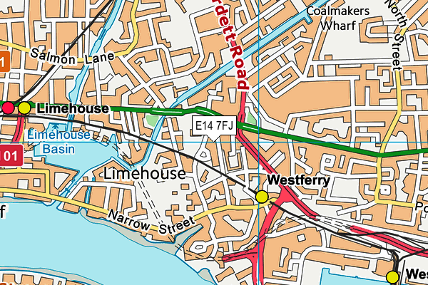 E14 7FJ map - OS VectorMap District (Ordnance Survey)