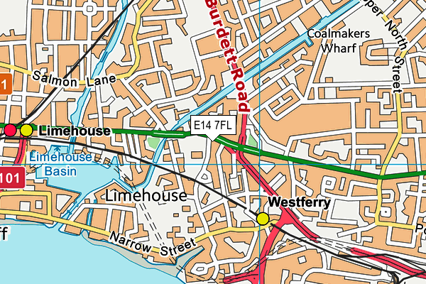 E14 7FL map - OS VectorMap District (Ordnance Survey)