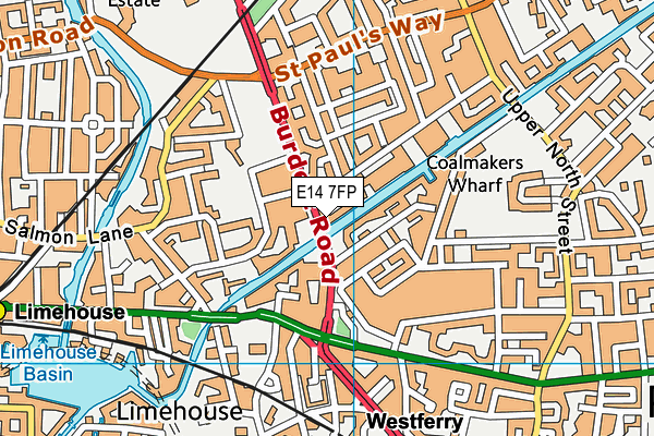 E14 7FP map - OS VectorMap District (Ordnance Survey)