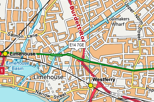 E14 7GE map - OS VectorMap District (Ordnance Survey)