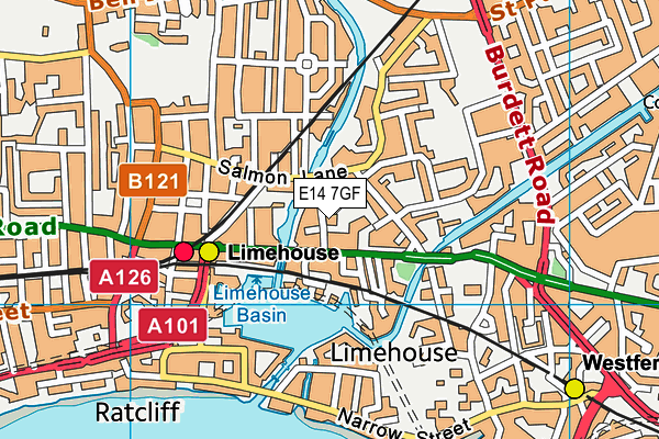 E14 7GF map - OS VectorMap District (Ordnance Survey)