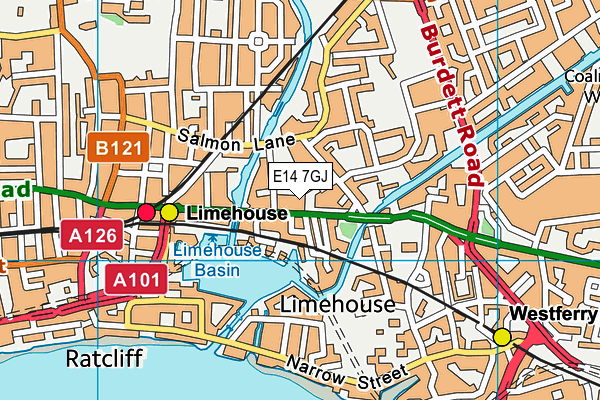 E14 7GJ map - OS VectorMap District (Ordnance Survey)