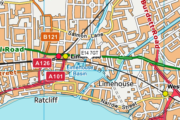 E14 7GT map - OS VectorMap District (Ordnance Survey)