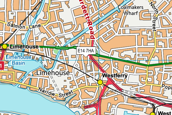 E14 7HA map - OS VectorMap District (Ordnance Survey)