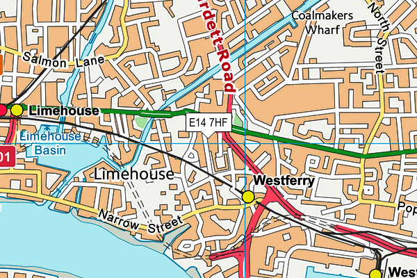 E14 7HF map - OS VectorMap District (Ordnance Survey)