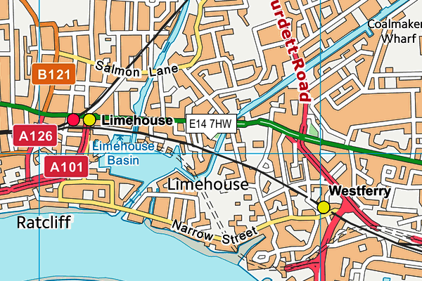 E14 7HW map - OS VectorMap District (Ordnance Survey)