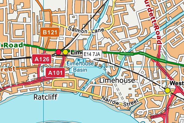 E14 7JA map - OS VectorMap District (Ordnance Survey)